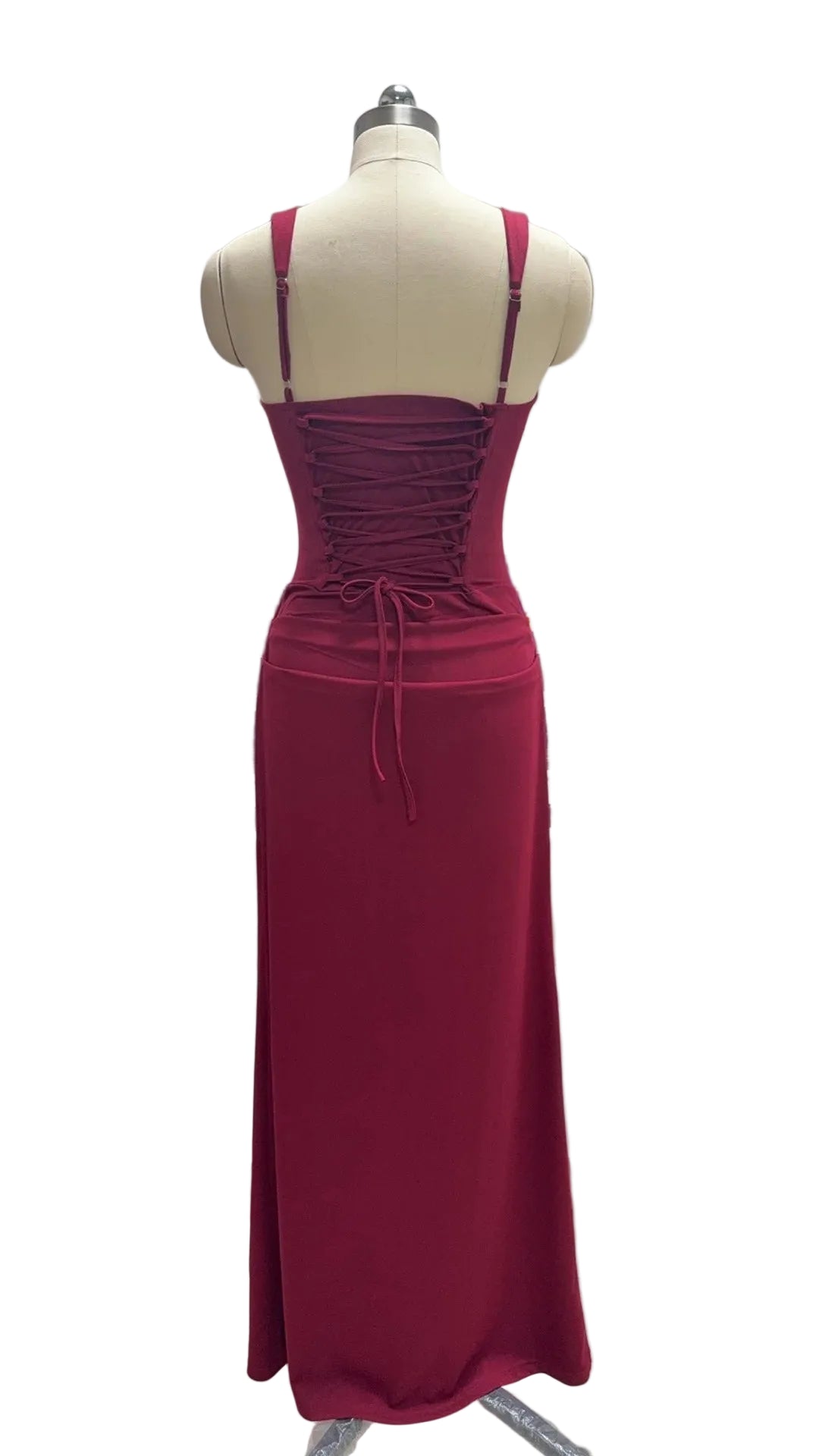 Burgundy Pleated Evening Dress – Elegant Sleeveless Slim Fit Formal Dress