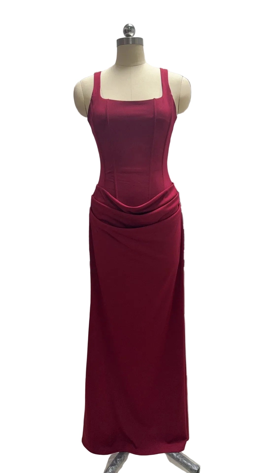 Burgundy Pleated Evening Dress – Elegant Sleeveless Slim Fit Formal Dress