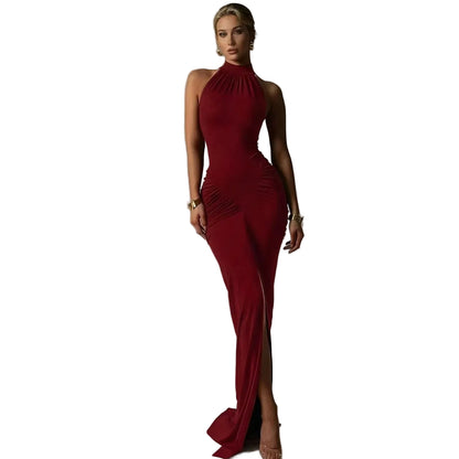 Satin Elegant Red Evening Dress – Glossy Formal Party Gown for Women