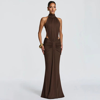 Elegant Brown Evening Dress – High Slit Bodycon Party Gown for Women