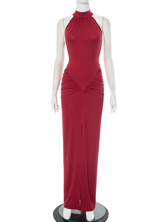 Satin Elegant Red Evening Dress – Glossy Formal Party Gown for Women