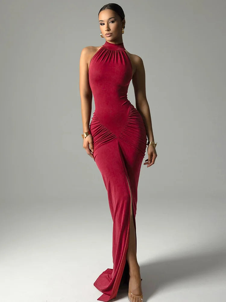 Satin Elegant Red Evening Dress – Glossy Formal Party Gown for Women