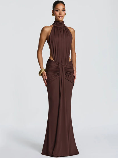 Elegant Brown Evening Dress – High Slit Bodycon Party Gown for Women