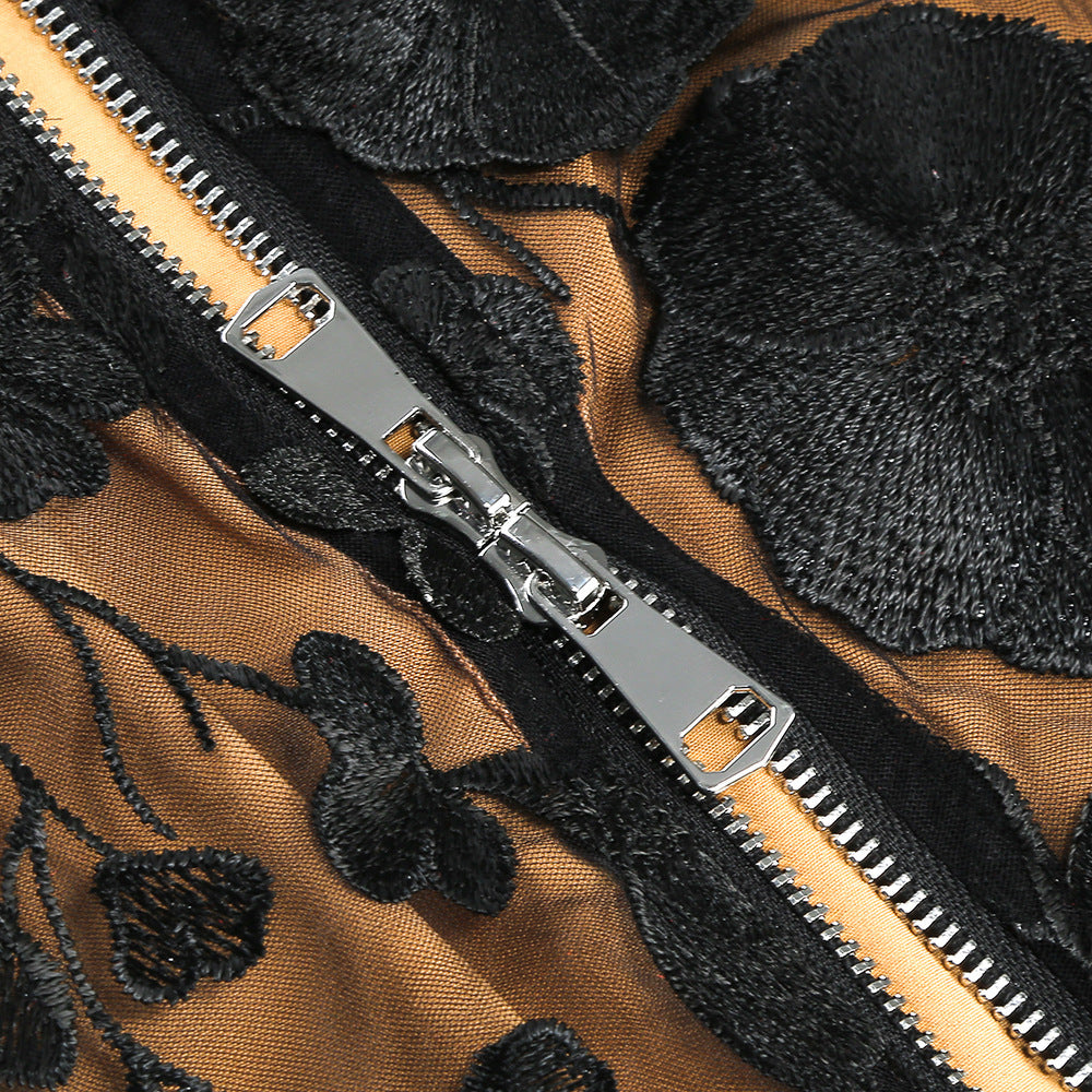 Vacation photography dress, strapless mesh embroidered flowers banquet party runway evening gown