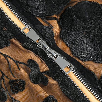 Vacation photography dress, strapless mesh embroidered flowers banquet party runway evening gown