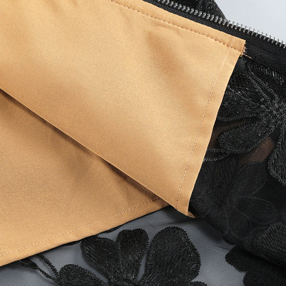 Vacation photography dress, strapless mesh embroidered flowers banquet party runway evening gown