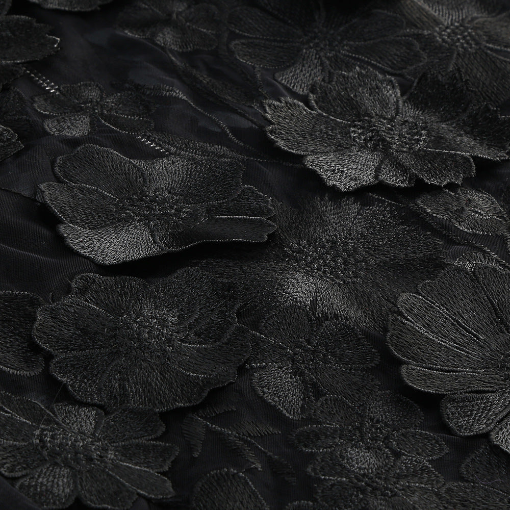 Vacation photography dress, strapless mesh embroidered flowers banquet party runway evening gown