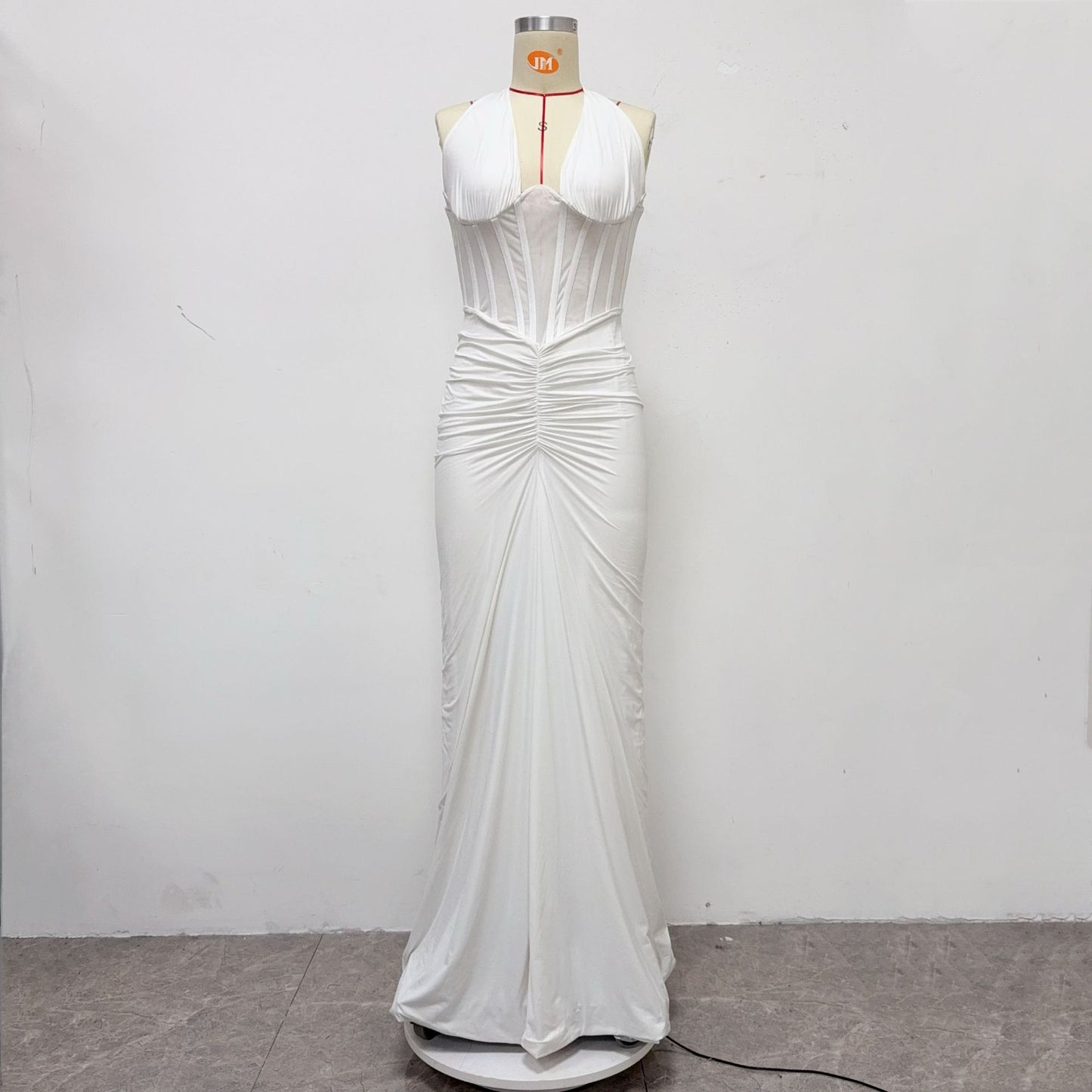 Herringbone halter neck evening gown sexy backless ruched bodycon dress for women