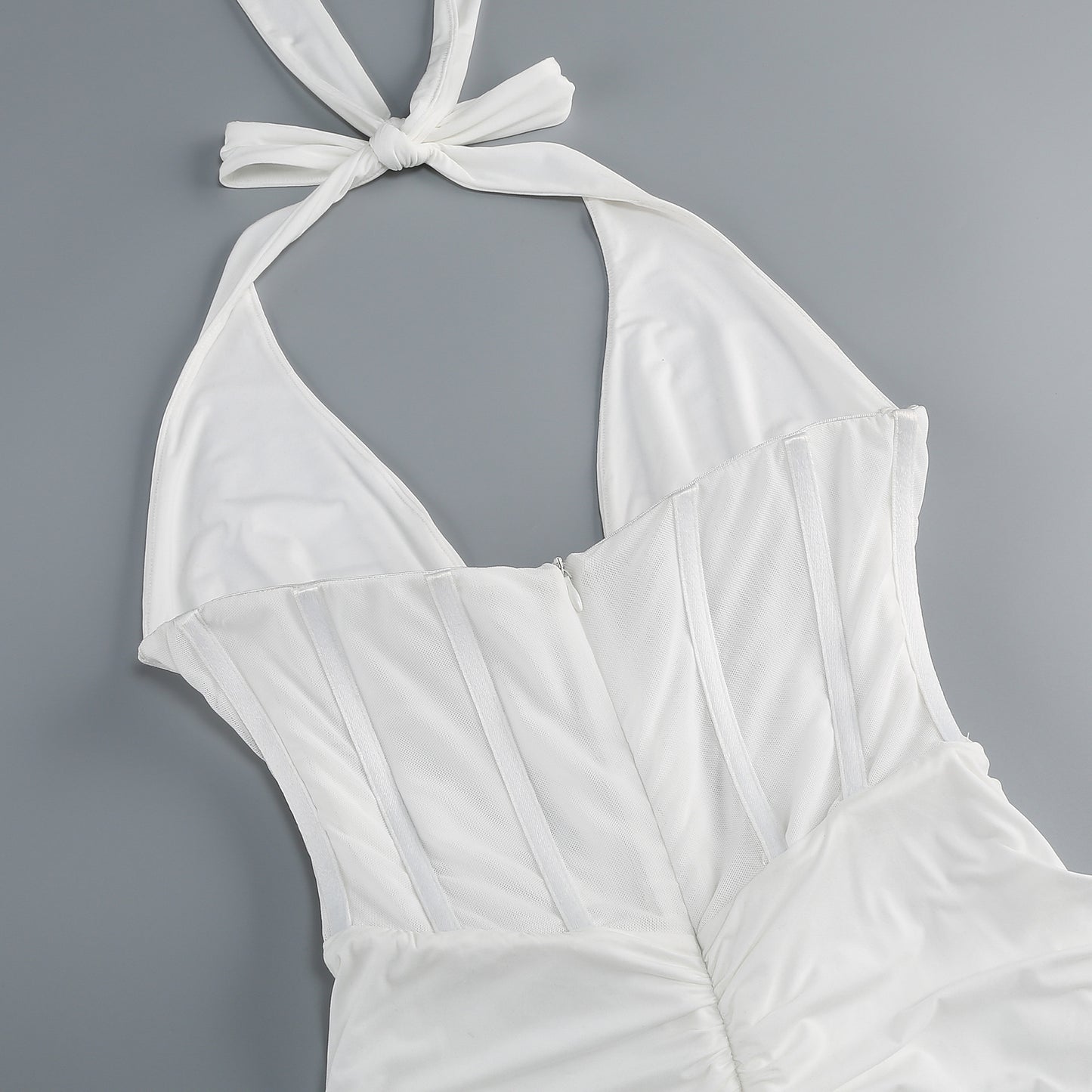 Herringbone halter neck evening gown sexy backless ruched bodycon dress for women