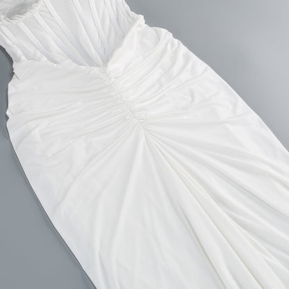 Herringbone halter neck evening gown sexy backless ruched bodycon dress for women