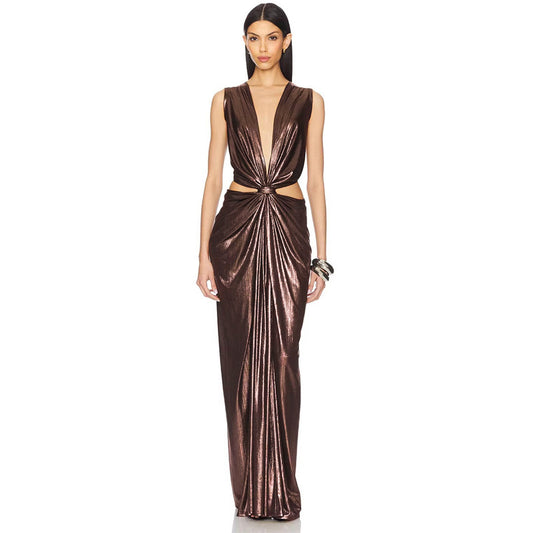 Stylish evening gown with  glossy ruched sexy party dress