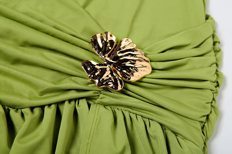 Elegant Halter Backless Maxi Dress Woman Ruched Drop Waist Long Dress