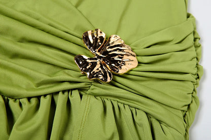 Elegant Halter Backless Maxi Dress Woman Ruched Drop Waist Long Dress